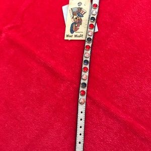 Woof Wear dog collar, 8” leather, Swarovski crystals. Brand new. Fits small dog